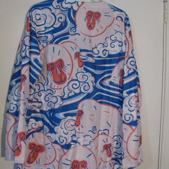 * Unbranded Silk Look Blouse Medium New NWOT Animal Print Blue Orange V Neckline - Picture 5 of 5